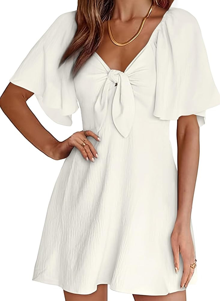Dokotoo Womens Dresses 2025 Summer Fall Deep V Neck Elegant Bow tie Mini Dress S-XL | Amazon (US)