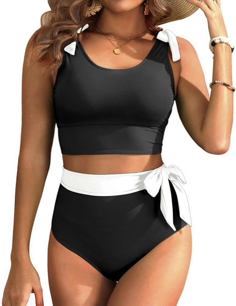 Two Piece High Waisted Swimsuits - Women Tummy Control Bikini Modest Bathing Suit 2PC 2025 | Amazon (US)