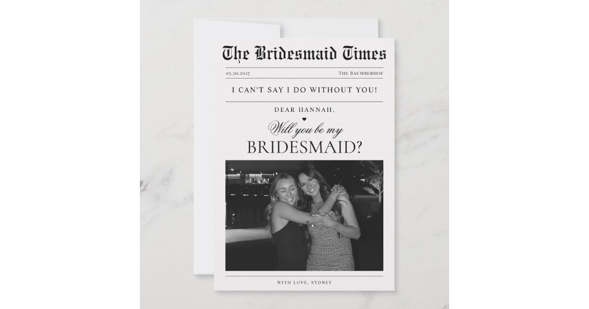 Newspaper Custom Photo Unique Bridesmaid Proposal  Invitation | Zazzle | Zazzle