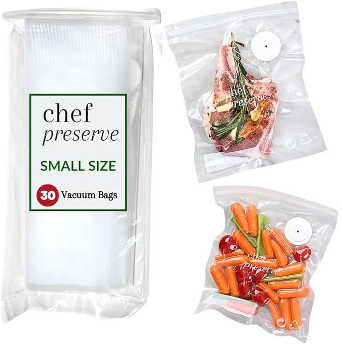 Chef Preserve Reusable Vacuum Sealer Bags for Food – 30 BPA-Free Small (8 x 10 in) Food Storage... | Amazon (US)