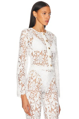 La Porte Coco Lace Button Shirt in White Lace | FWRD | FWRD 