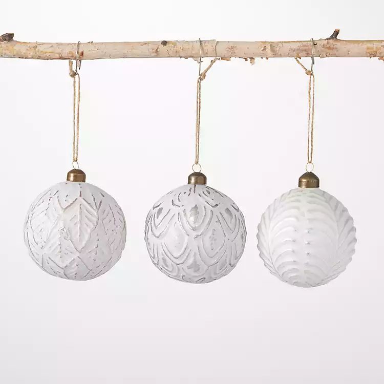 New! White Patterned Orb Christmas Ornaments, Set of 3 | Kirkland's Home