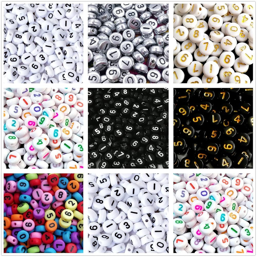 Amaney 700Pcs 7x4mm 7 Colors Mixed Number Beads Acrylic Round Shape Each Color 100Pcs | Amazon (US)