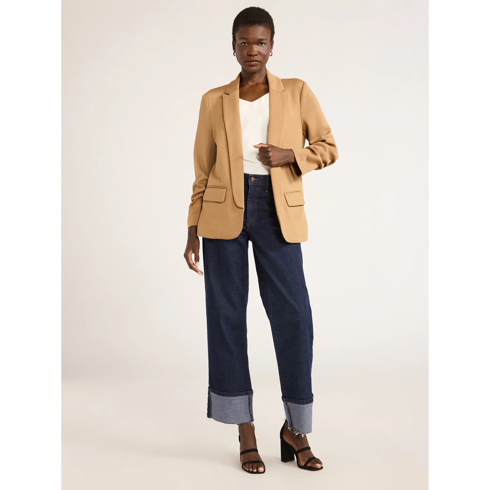 Scoop Women's Relaxed Scuba Knit Stretch Blazer with Scrunch Sleeves, Sizes XS-XXL | Walmart (US)