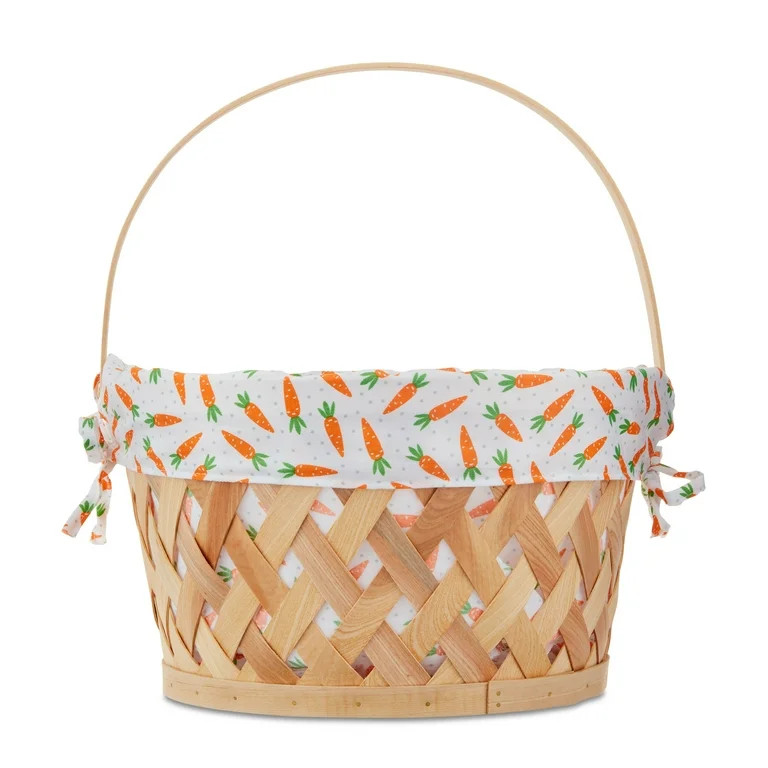 Easter Round Natural Woodchip Basket with Carrot Fabric Liner, 13 in x 14 in, by Way To Celebrate... | Walmart (US)