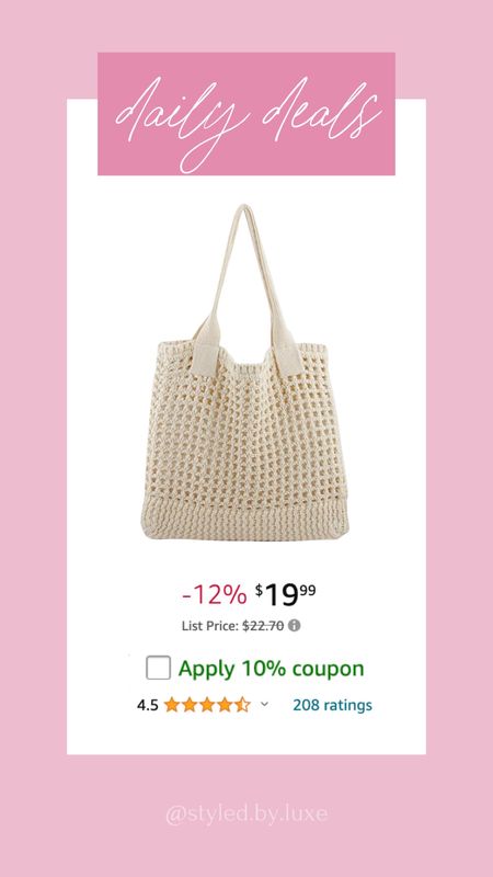 Amazon daily deals

Amazon beach bag | crochet bag | large beach bags | summer bags

#LTKStyleTip #LTKSeasonal #LTKSaleAlert