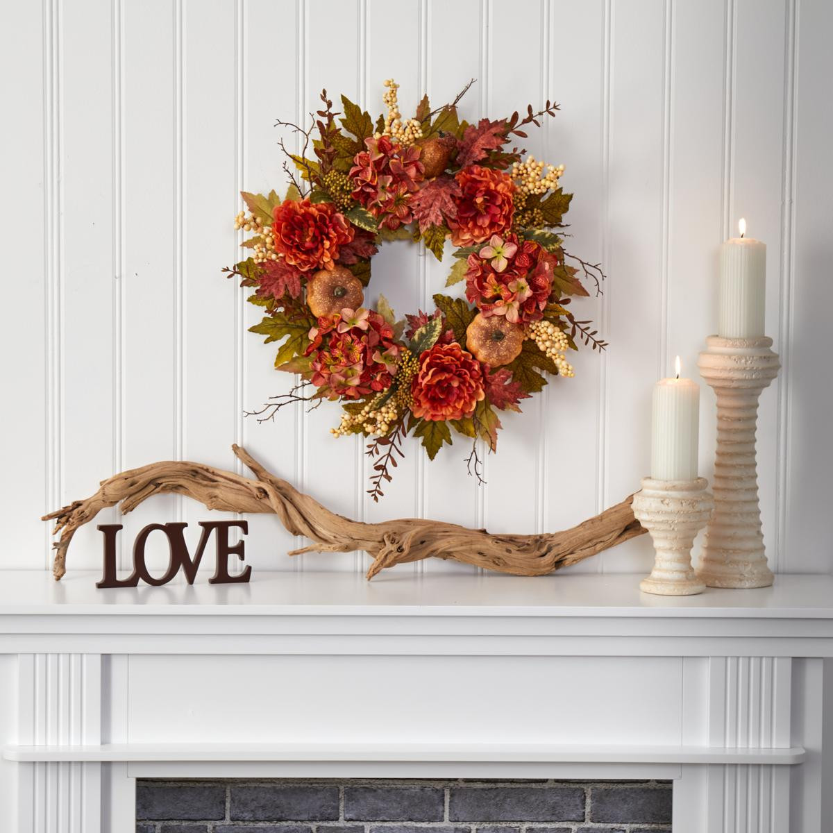 24 in. Peony, Hydrangea and Pumpkin Fall Artificial Wreath - 9765341 | HSN | HSN