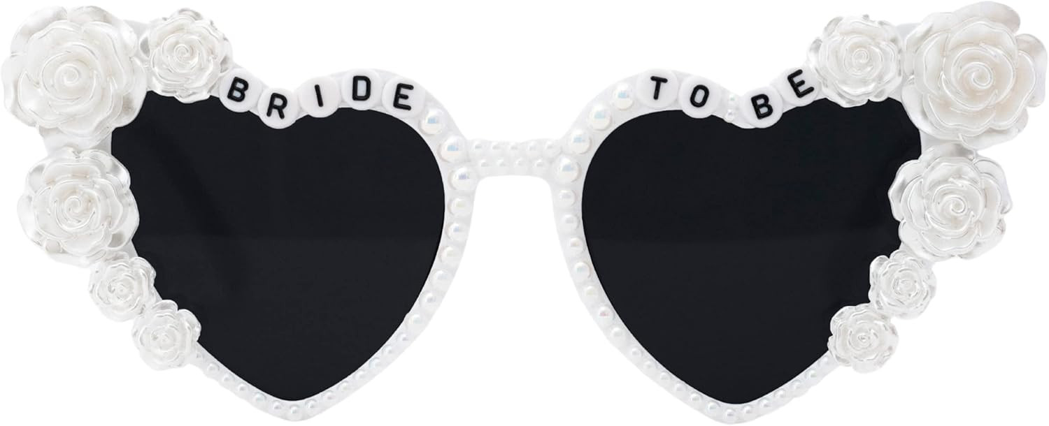 The Bedazzled Shop Bride to Be Heart Shape Vintage Big Pearl Rose Heart Shaped Sunglasses | Amazon (US)