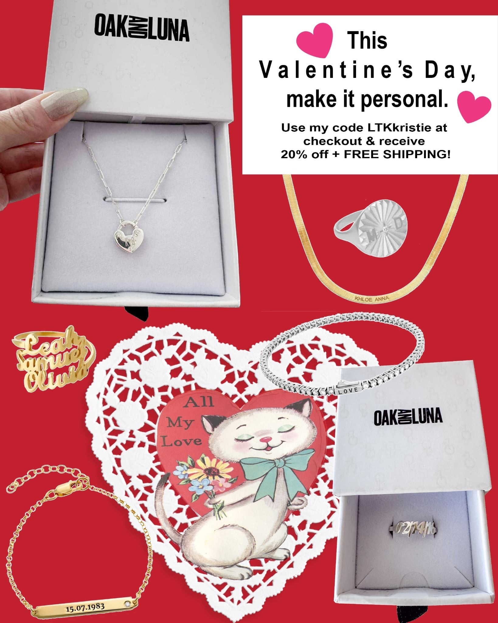 If you’re looking for the perfect Valentine’s Day gift idea, checkout @oakandluna. They engrave timeless pieces to create stunning, personalized jewelry. Use my code LTKkristie and receive 20% off AND free shipping! #AD 

#LTKSaleAlert #LTKSeasonal #LTKValentine