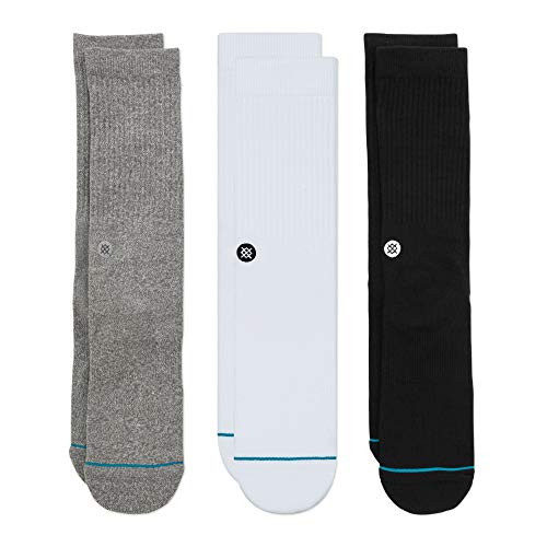 Stance Icon Casual Crew Socks 3-Pack, Cotton Blend and Cushioning Arch Support, Multicolor Grey White Black, Large | Amazon (US)