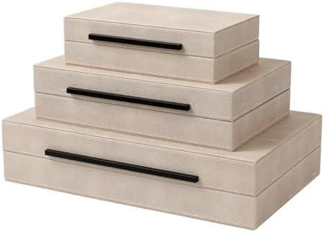 Decorative Boxes with Lids, Set of 3 Faux Leather Decorative Box, Large Modern Nesting Storage De... | Amazon (US)