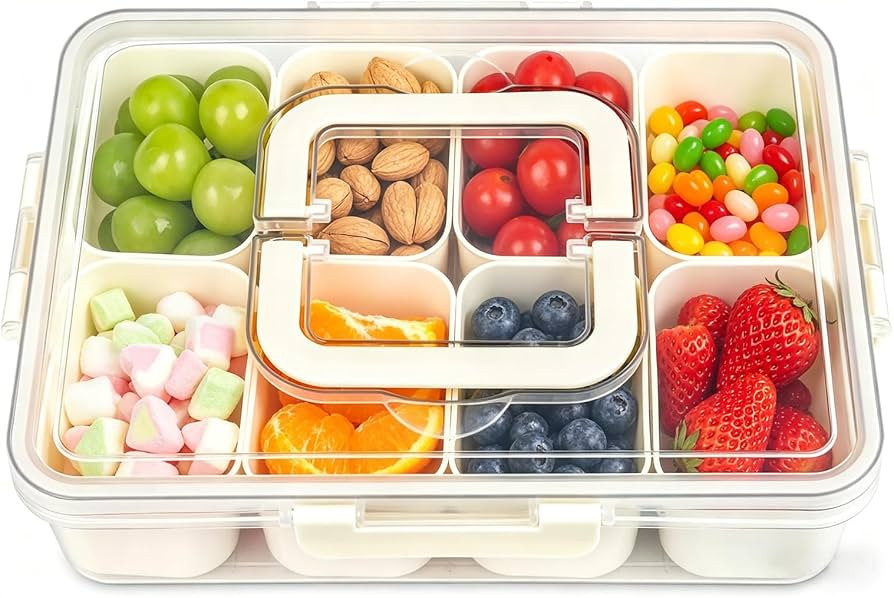 Snackbox mit 8 F\u00e4chern, Snackteller mit Deckel und Griffen, Snackdose f\u00fcr Snacks kinder... | Amazon (DE)