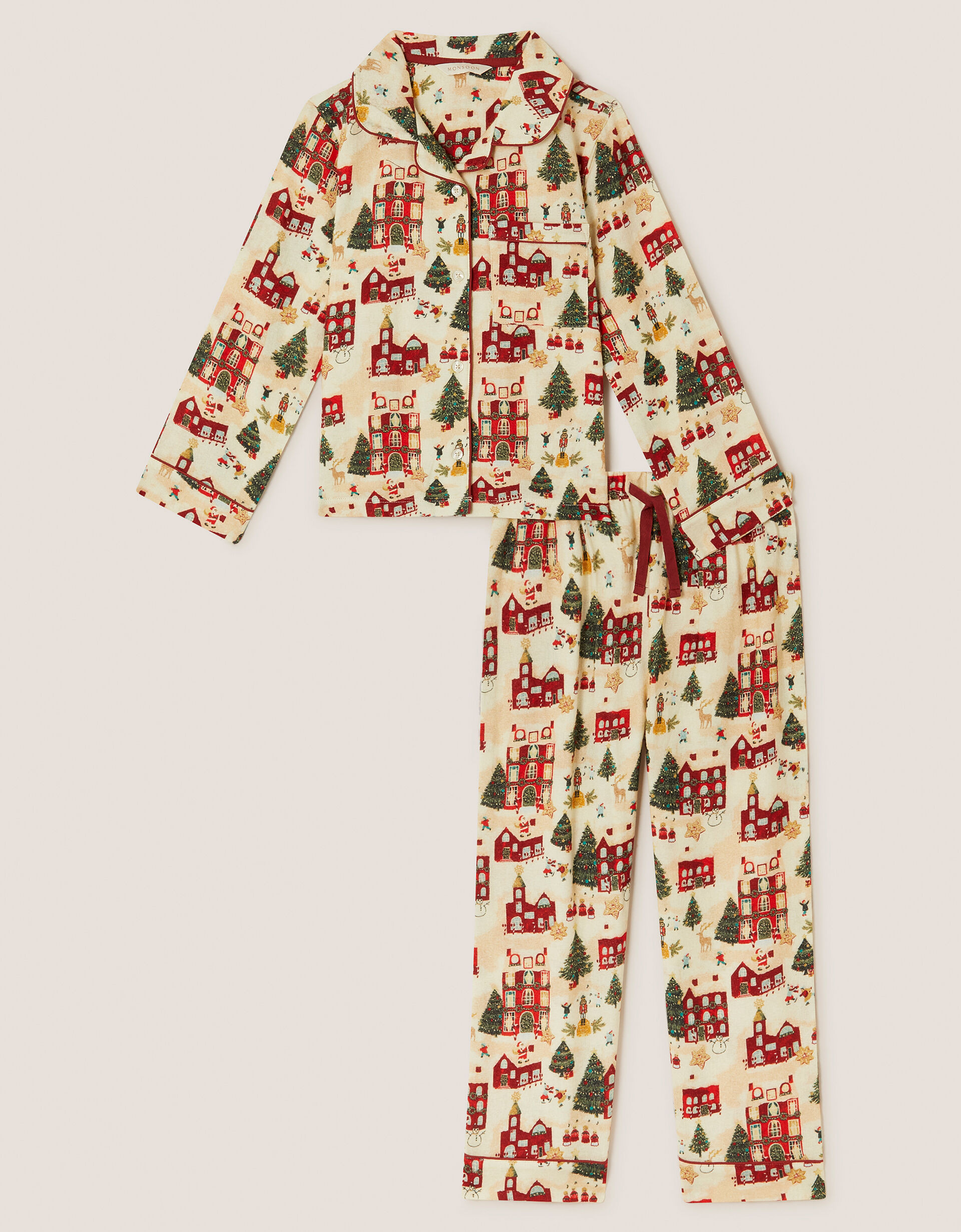 Christmas Scene Print Long Pyjamas Set Cream | Monsoon (UK)
