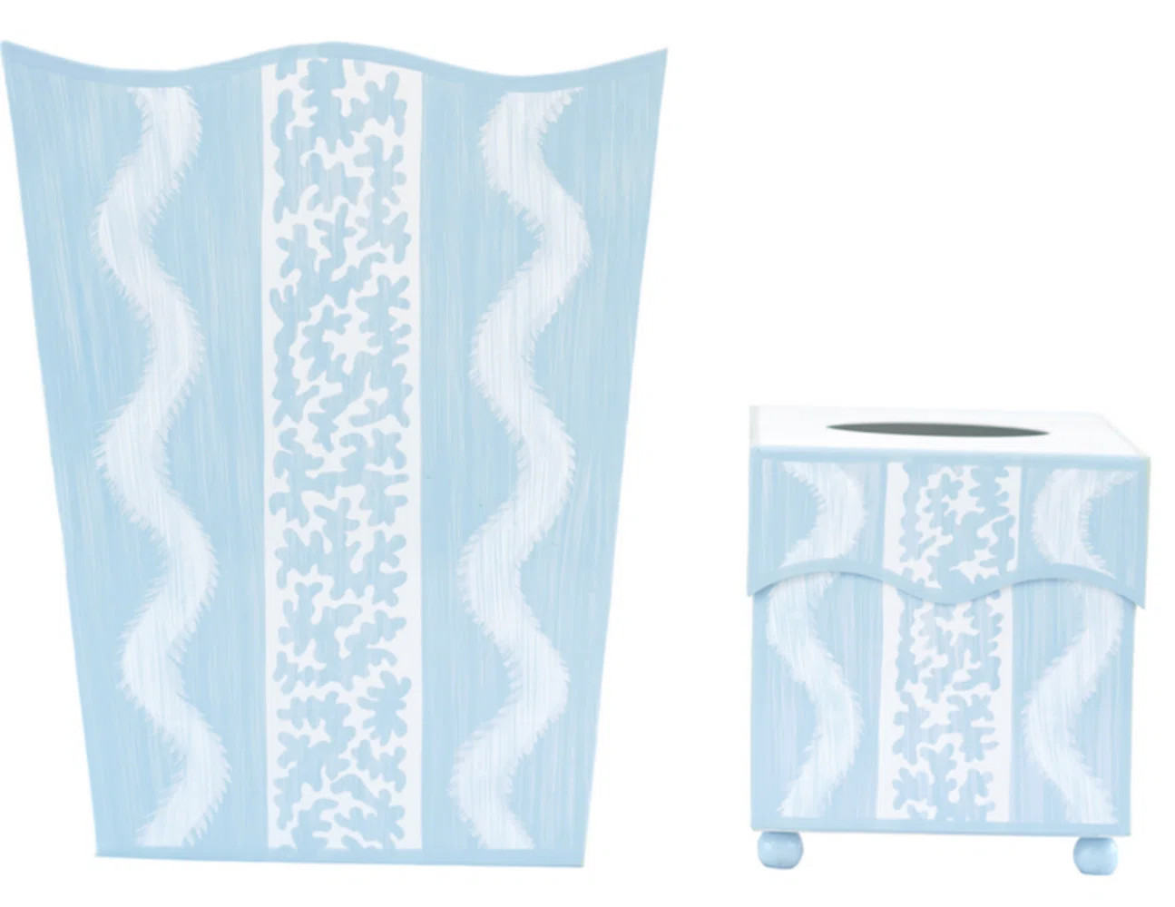 Blue Ikat Tole Waste Basket & Tissue Box Set (Set of 2) | Wayfair North America