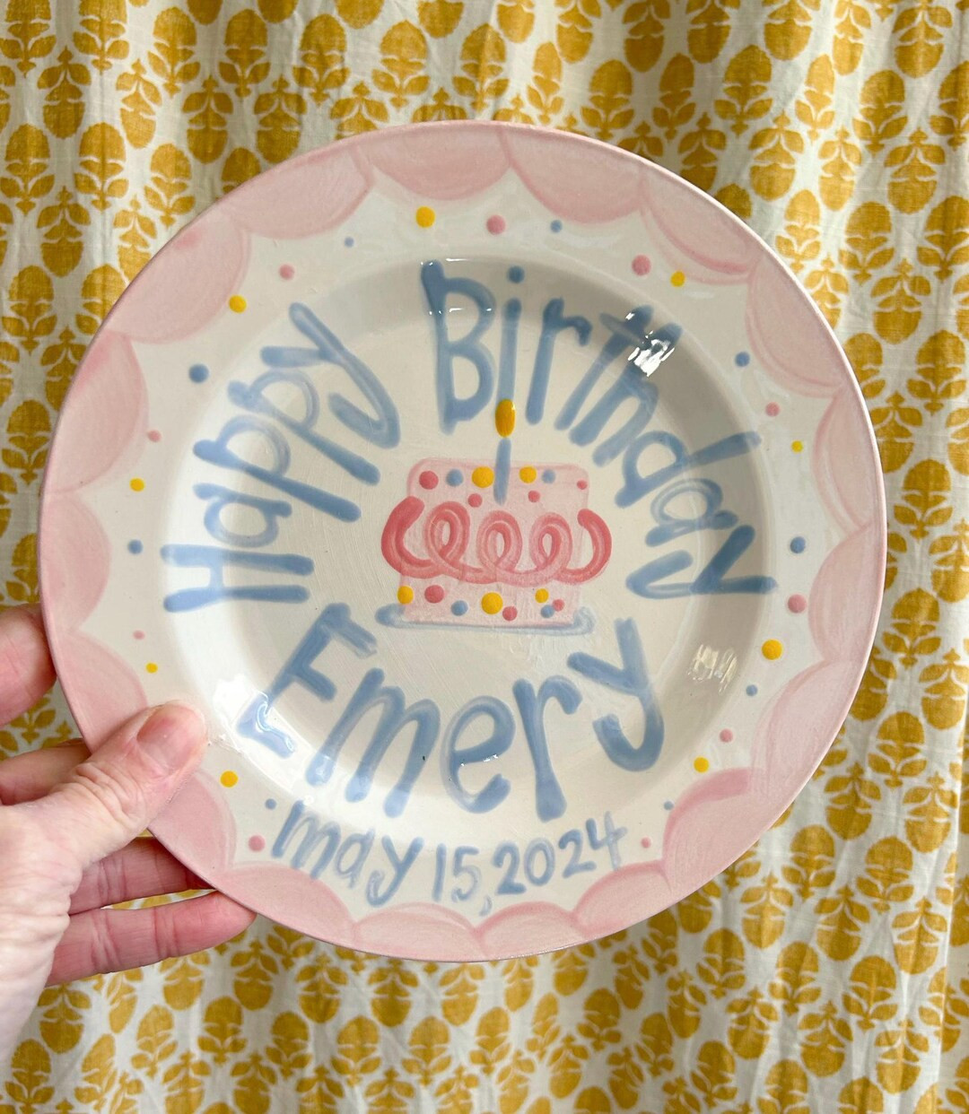 Girls Birthday Plate // Pastel Colors Scallops and Dots Personalized First Birthday Plate Plate, ... | Etsy (US)