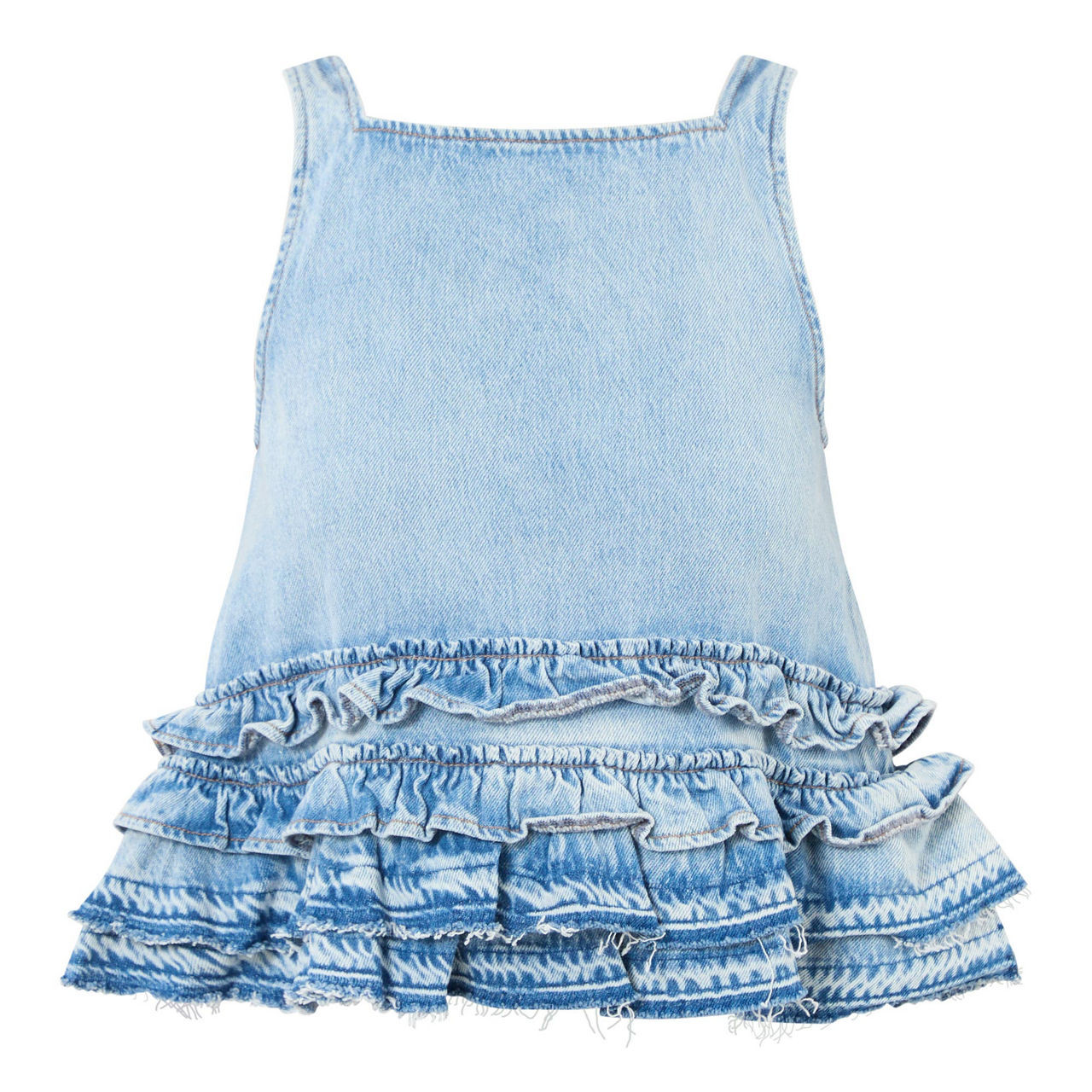 GANNI Denim Tiered Ruffle Top - Light Blue Stone | Brown Thomas (IE)