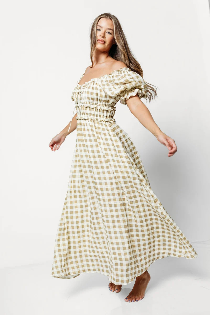 Sydnee Maxi Dress in Natural Gingham - Bump Friendly & Inclusive Sizin | Worth Collective