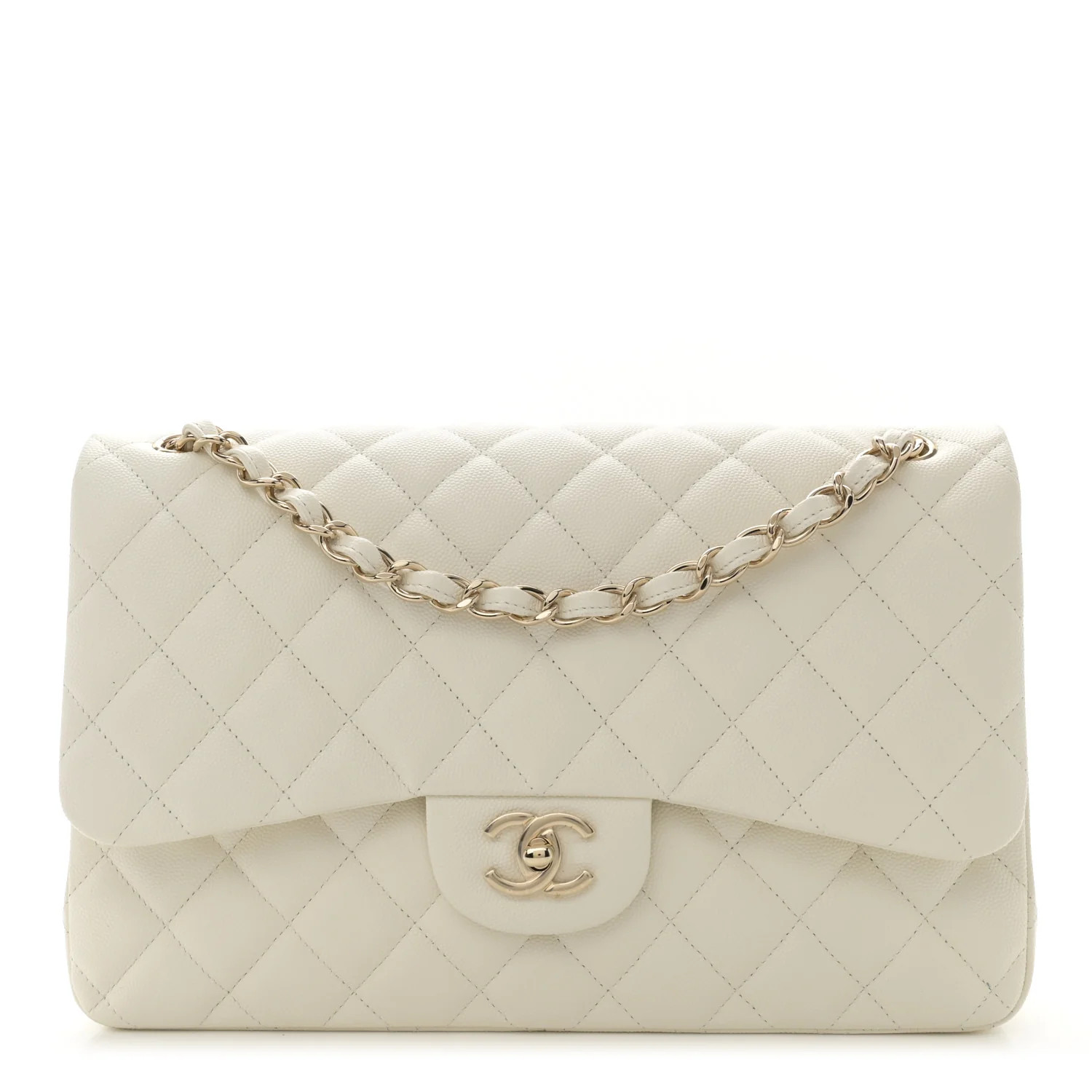 Caviar Quilted Jumbo Double Flap White | FASHIONPHILE (US)
