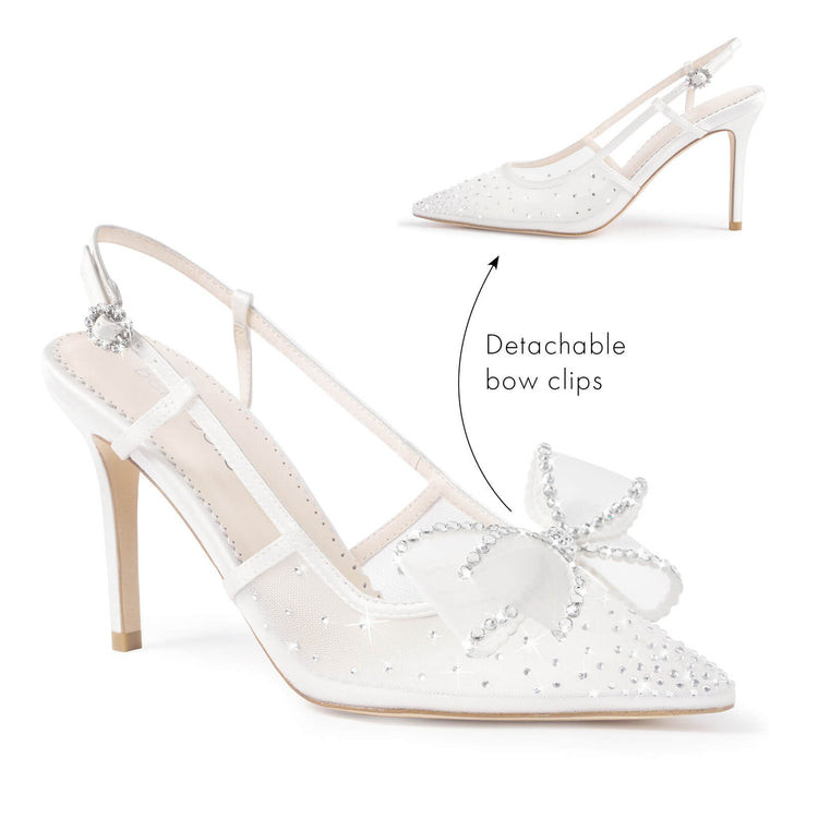 Ivory Crystal Bow Mesh Slingback Heels | Bella Belle Shoes