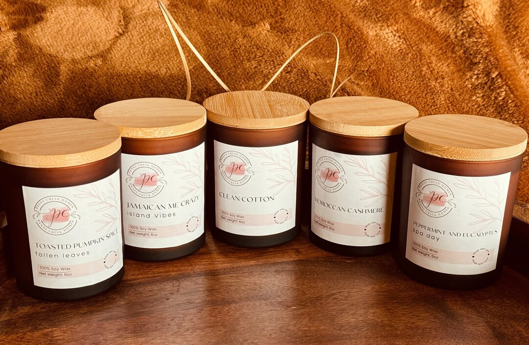 Handmade Soy Wax Candles Wood Lid Aromatherapy Homemade Scented Candles in Amber Jar Wood Lidgift... | Etsy (US)