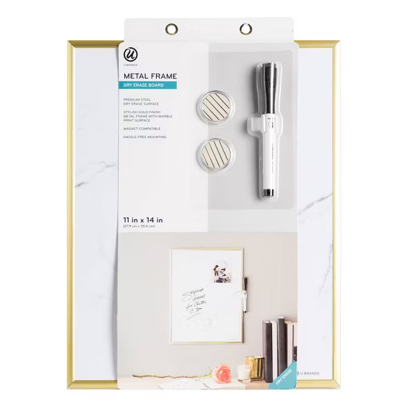 U Brands 11"x14" Marble Dry Erase Board Gold Frame | Target