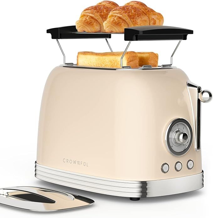 CROWNFUL 2-Slice Toaster, Extra Wide Slots Toaster, Retro Stainless Steel with Bagel, Cancel, Def... | Amazon (US)
