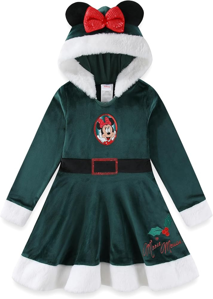 Disney Princess Frozen Minnie Mouse Girls Cosplay Christmas Holiday Long Sleeve Hooded Santa Dres... | Amazon (US)
