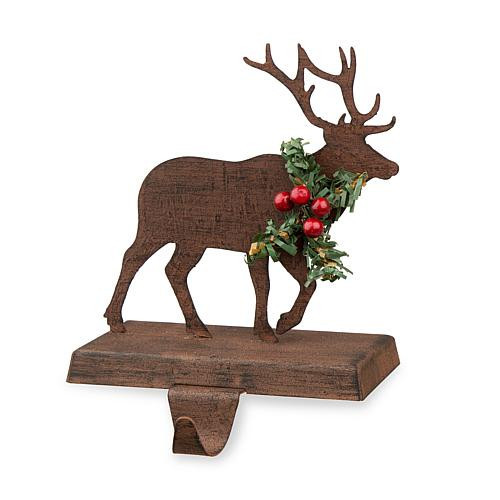 Glitzhome 6.5"" Wooden and Metal Reindeer Stocking Holder | HSN