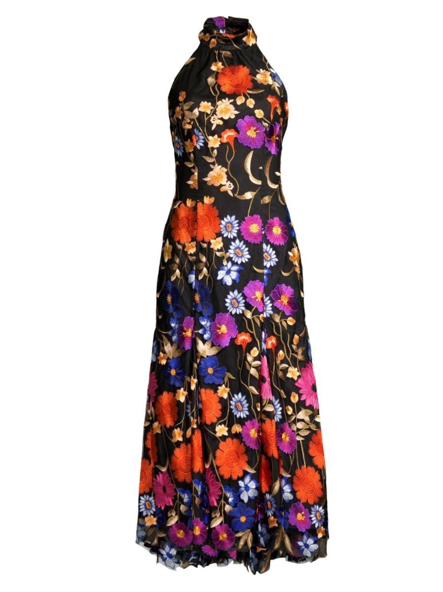 Penelope Floral-Embroidered Midi-Dress | Saks Fifth Avenue