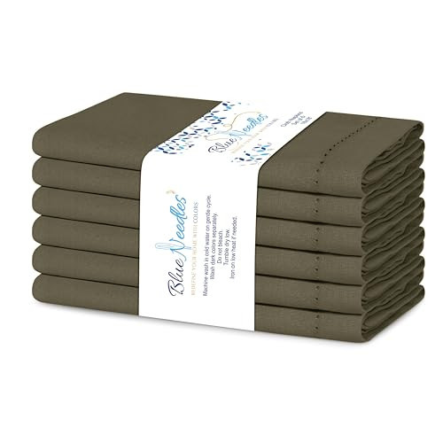 Blue Needles Set of 6 Hemstitch Linen Napkins 100% Cotton Olive Green Cloth Dinner Napkins 18x18 inches, Soft, Reusable, Absorbent, Washable, Ideal for Christmas Events, Parties & Everyday Use | Amazon (US)