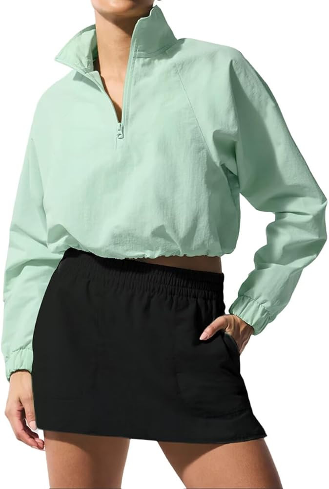 INFITTY Women's Lightweight Jacket Cropped Long Sleeve Workout Tops Quarter Zip Pullover Athletic... | Amazon (US)