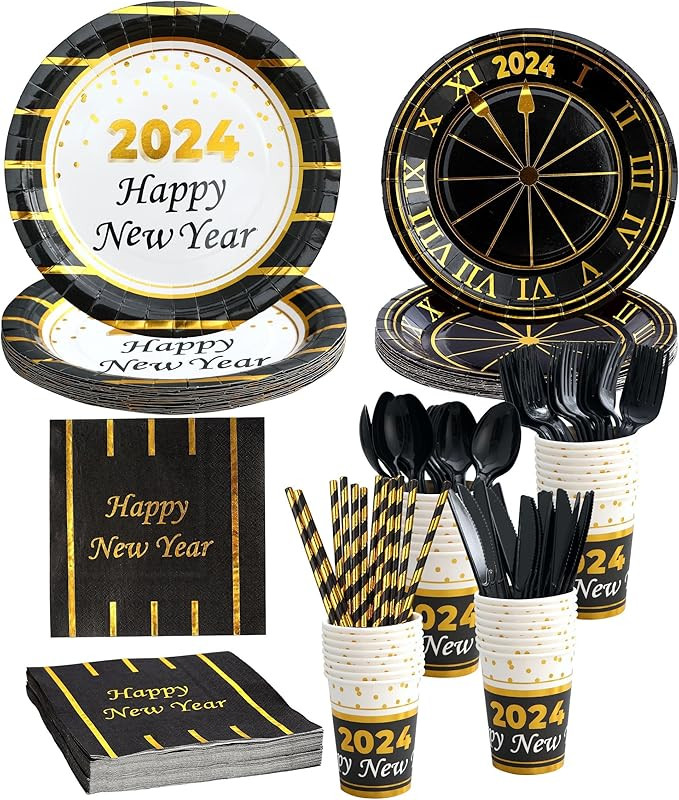 New Year Plates and Napkins Party Supplies 2024 - Serves 16 - Includes Happy New Year Plates and ... | Amazon (US)