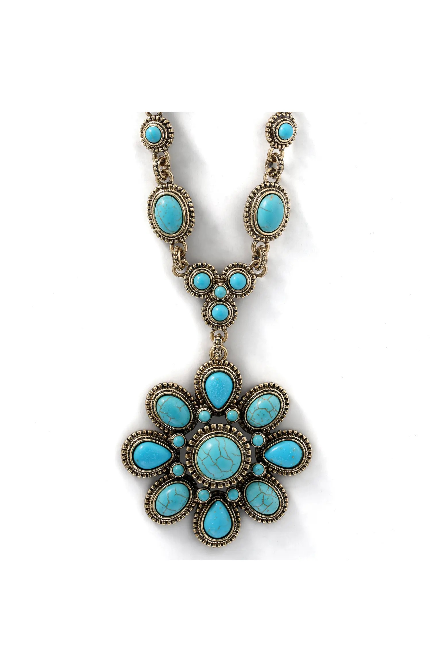 Jessica Simpson Women's Large Turquoise Stone Flower Necklace in Silver or Gold Tone (Women) | No... | Nordstrom