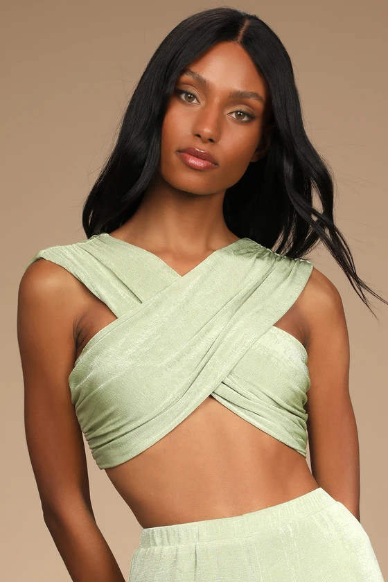 Make You Do a Double Take Green Cross-Front Sleeveless Crop Top | Lulus (US)