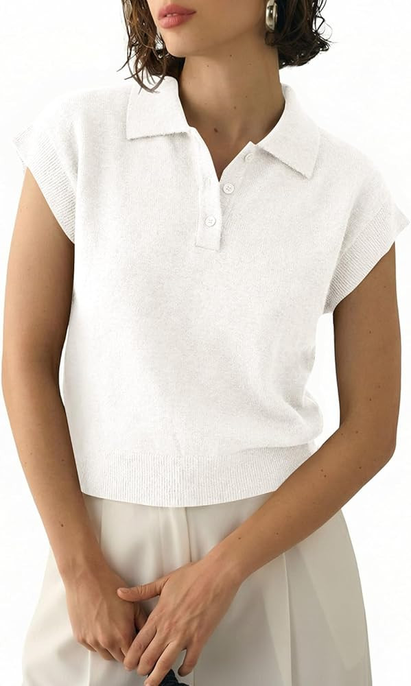 Saodimallsu Womens Cap Short Sleeve Sweater Top Summer Polo Shirts Button Collared Knit Business ... | Amazon (US)