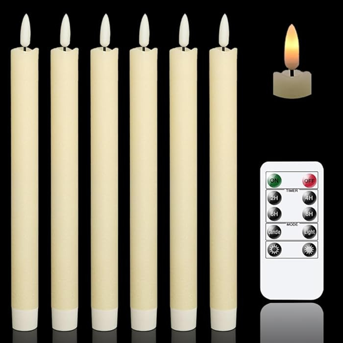 GenSwin Flameless Ivory Taper Candles Flickering with 10-Key Remote, Battery Operated Led Warm 3D... | Amazon (US)