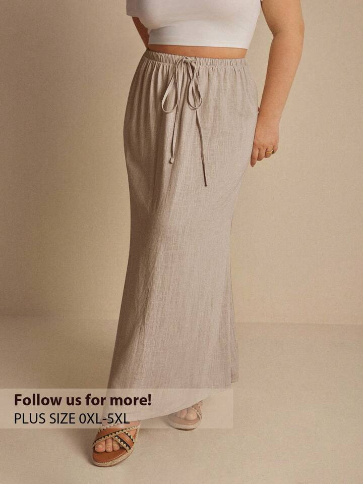 Elaquor Plus Size Women Solid Color Waist Tie Long Casual Skirt | SHEIN