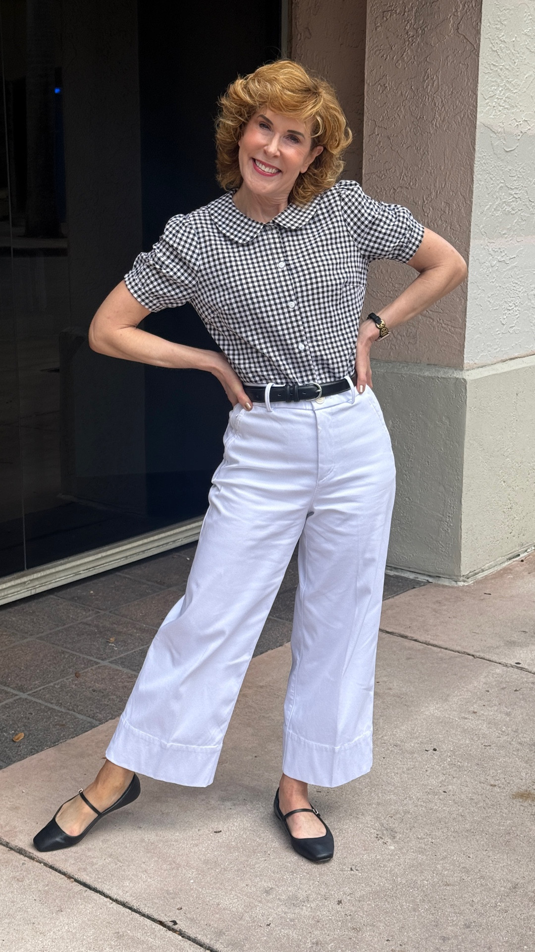 Classic black and white gingham meets crisp white denim for a polished look that still feels effortless. The cropped wide-leg pants and simple black flats keep it comfortable, while the sweater draped over the shoulders adds that timeless finishing touch. A chic, easy outfit that works for everything from lunch out to running around town. And the high-rise pants are from Spanx, so you KNOW the fit is sublime! These are the only white pants you need this spring & summer!

#LTKSaleAlert #LTKSpringSale #LTKOver40