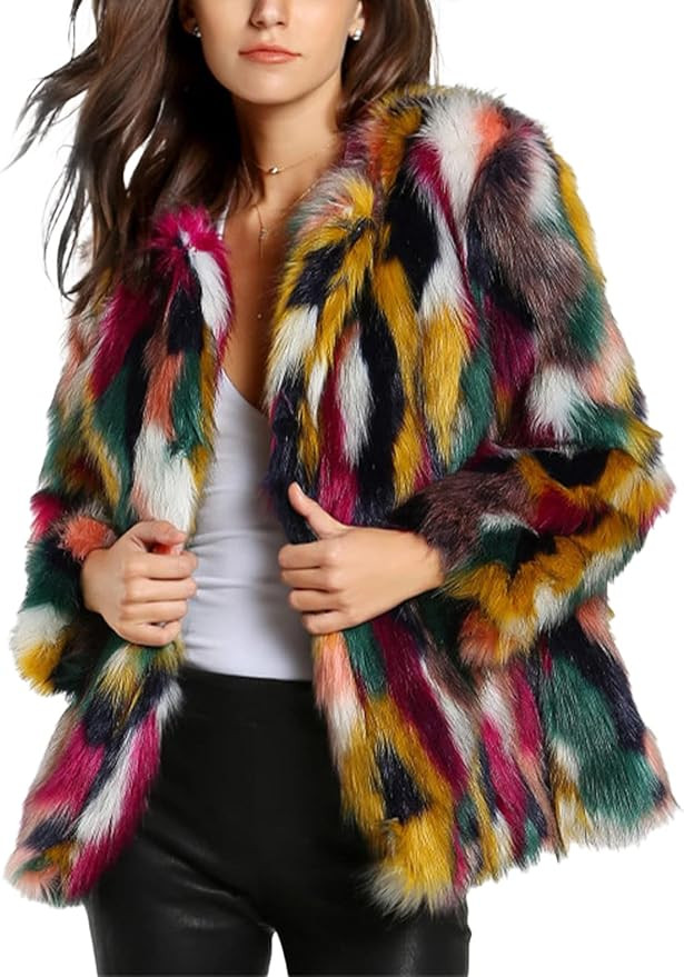Yimoon Fur Coats for Women Fur Fuzzy Faux Multicolor Fur Coat Jacket Long Sleeve Open Front Luxur... | Amazon (US)
