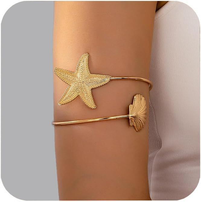 Vivian&CD 14K Gold Plated Starfish Arm Cuff for Women, Adjustable Upper Arm Bracelet Boho Beachy ... | Amazon (US)