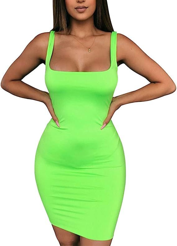 BORIFLORS Women's Casual Basic Tank Top Sexy Sleeveless Bodycon Mini Club Dress | Amazon (US)