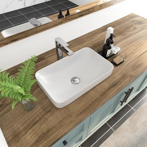 DeerValley Ally 19'' x 12'' White Rectangular Ceramic Semi-Recessed Vessel Bathroom Sink | Wayfair North America