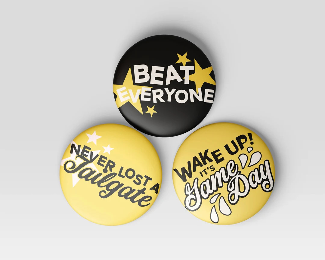 3-pack Yellow & Black Gameday Buttons | Football Buttons | Tailgate Buttons | Gameday Pins | Foot... | Etsy (US)