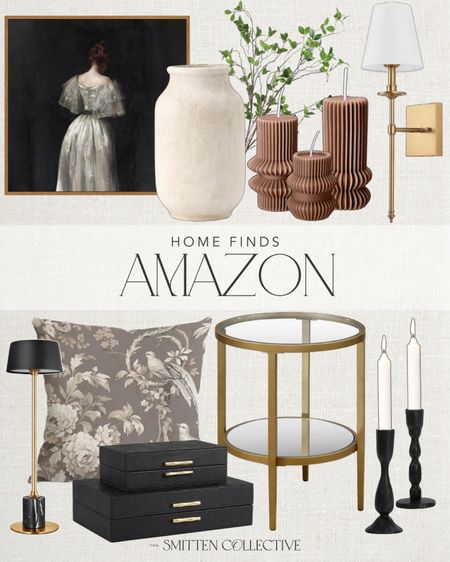 Amazon home finds include wall art, vase, fluted candles, greenery stem, sconces, wireless lamp, throw pillow, decorative boxes, side table, candle stick holders.

Home decor, Amazon finds, spring refresh, home accents, looks for less

#LTKstyletip #LTKhome #LTKfindsunder100