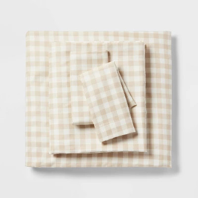 Queen Microfiber Sheet Set Khaki Gingham - Room Essentials™ | Target