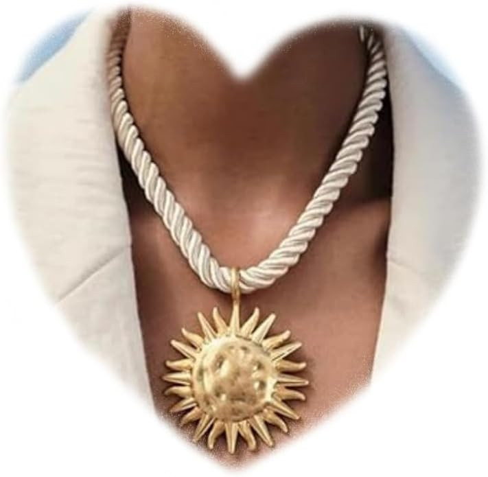 Rope Necklace with Sun Pendant Beige and Golden Necklace | Amazon (US)