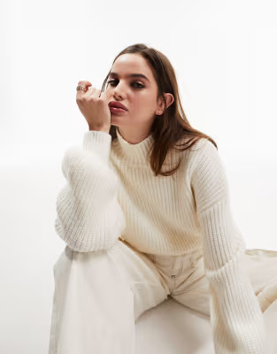 ASOS DESIGN chunky ribbed sweater with high neck in cream | ASOS (Global)