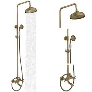 3-Spray Wall Slid Bar Round Rain Shower Faucet with Hand Shower 2 Cross Handles in Antiqued (Valv... | The Home Depot