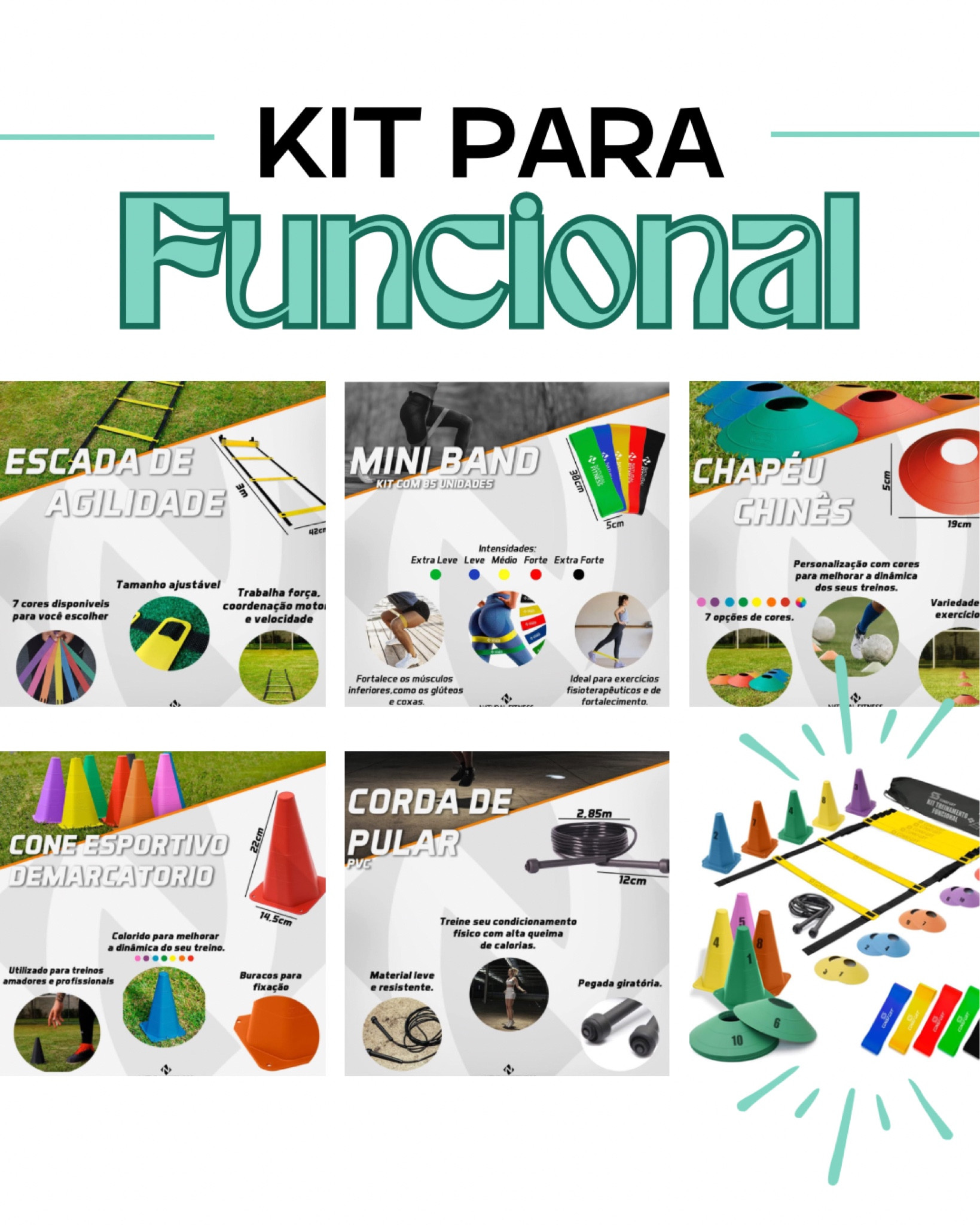 Kit Funcional Completo para queimar calorias e aumentar o condicionamento físico!

O KIT contém; cones, pratos, uma escada e uma corda. 
Você também pode adquirir as mini bands separadamente e garantir um cardio completo.

#LTKbeauty #LTKfitness #LTKbrasil
