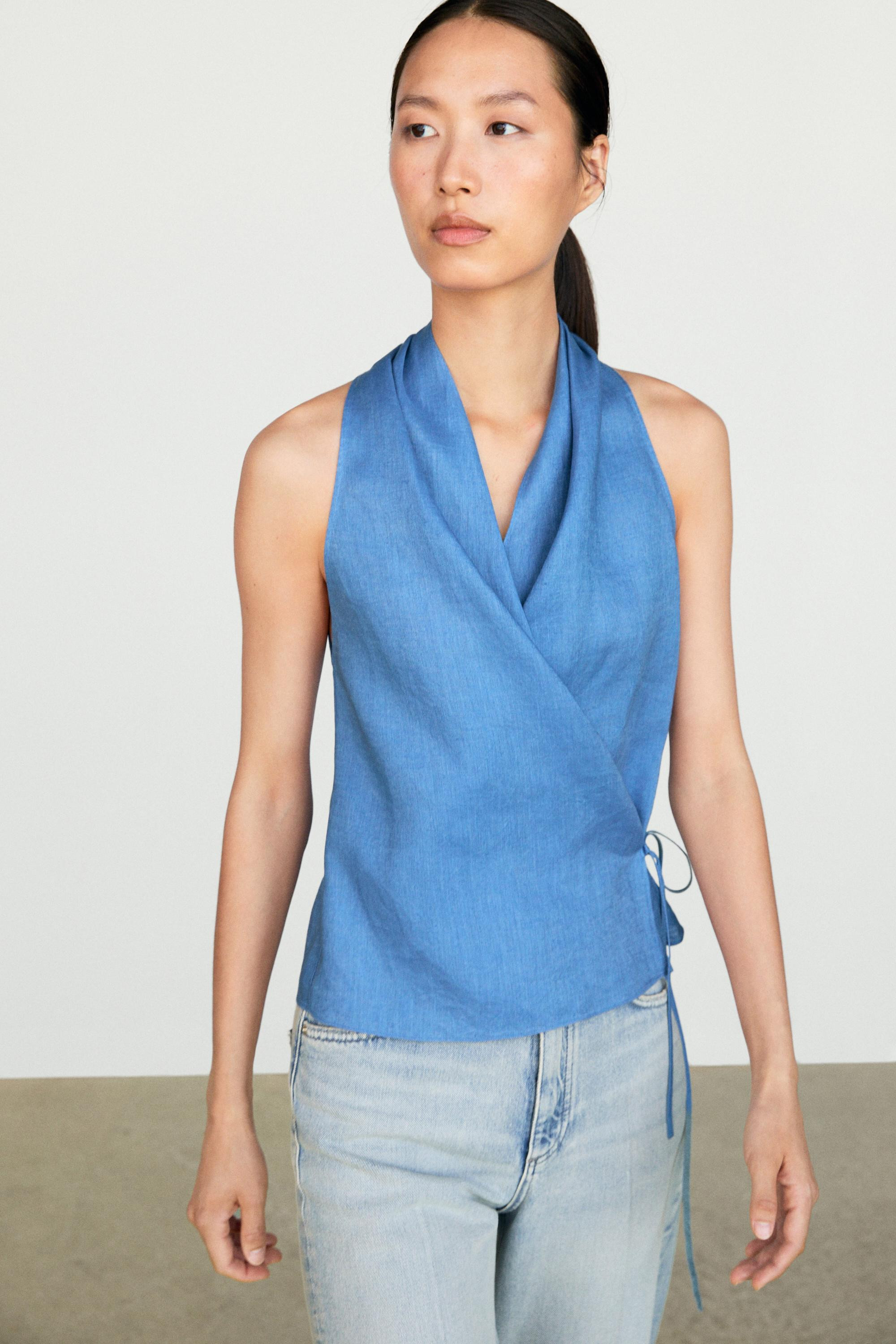 100% linen crossover halter top | Massimo Dutti US